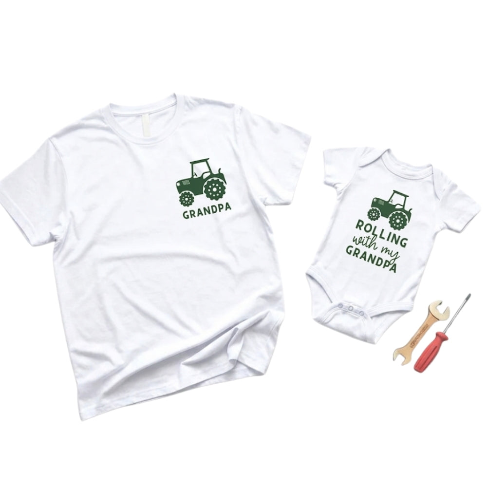 Grandpa Rolling With My Grandpa Custom Matching Tractor Grandpa And Grandson T Shirt, Personalized Tractor Matching Shirts Father Day ET0836