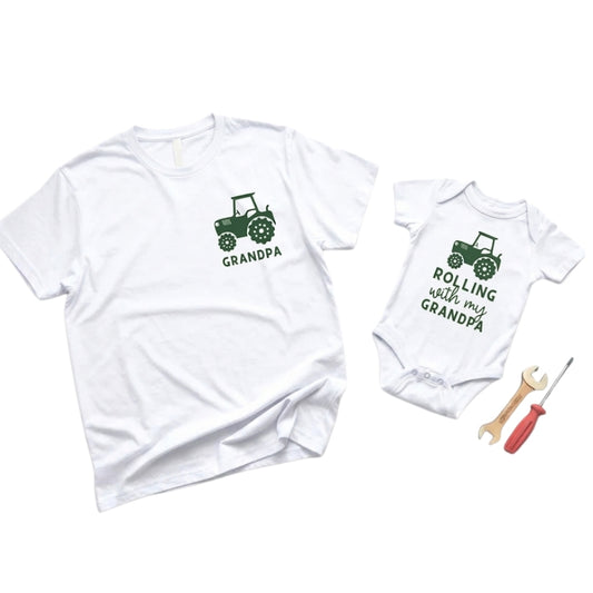 Grandpa Rolling With My Grandpa Custom Matching Tractor Grandpa And Grandson T Shirt, Personalized Tractor Matching Shirts Father Day ET0836