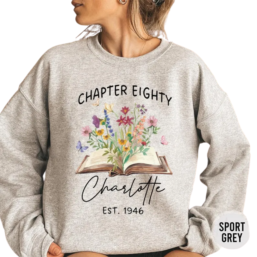 Chapter Eighty Custom Floral Book Sweatshirt, Custom 80th Birthday Sweatshirt For Book Lover 2D0919