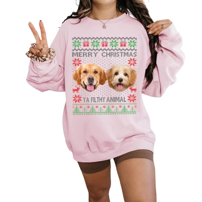 Custom Pet Photo Merry Christmas Sweatshirt, Custom Funny Christmas Sweatshirt For Animal Lover 2D0371