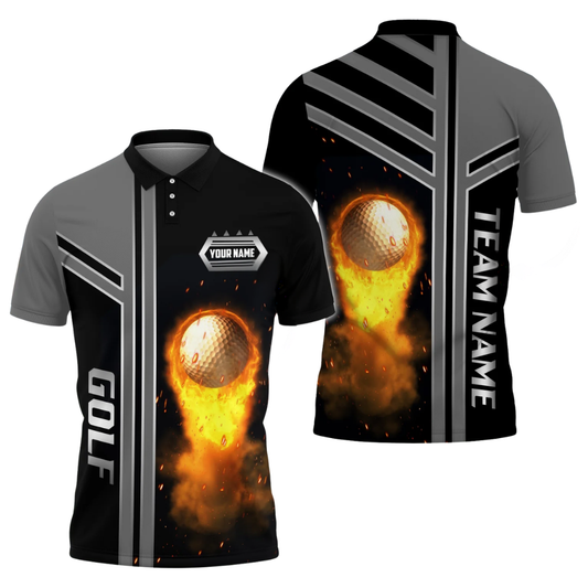 Custom Flame Ball Men's Golf Polo Shirt, Custom Flame Golf Shirts For Team GZ0308