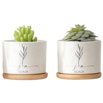 Personalized Wedding Plant Pot For Bride Groom, Custom Newly Engaged Engagement Bridal Shower Wedding Plant Pot WD0034