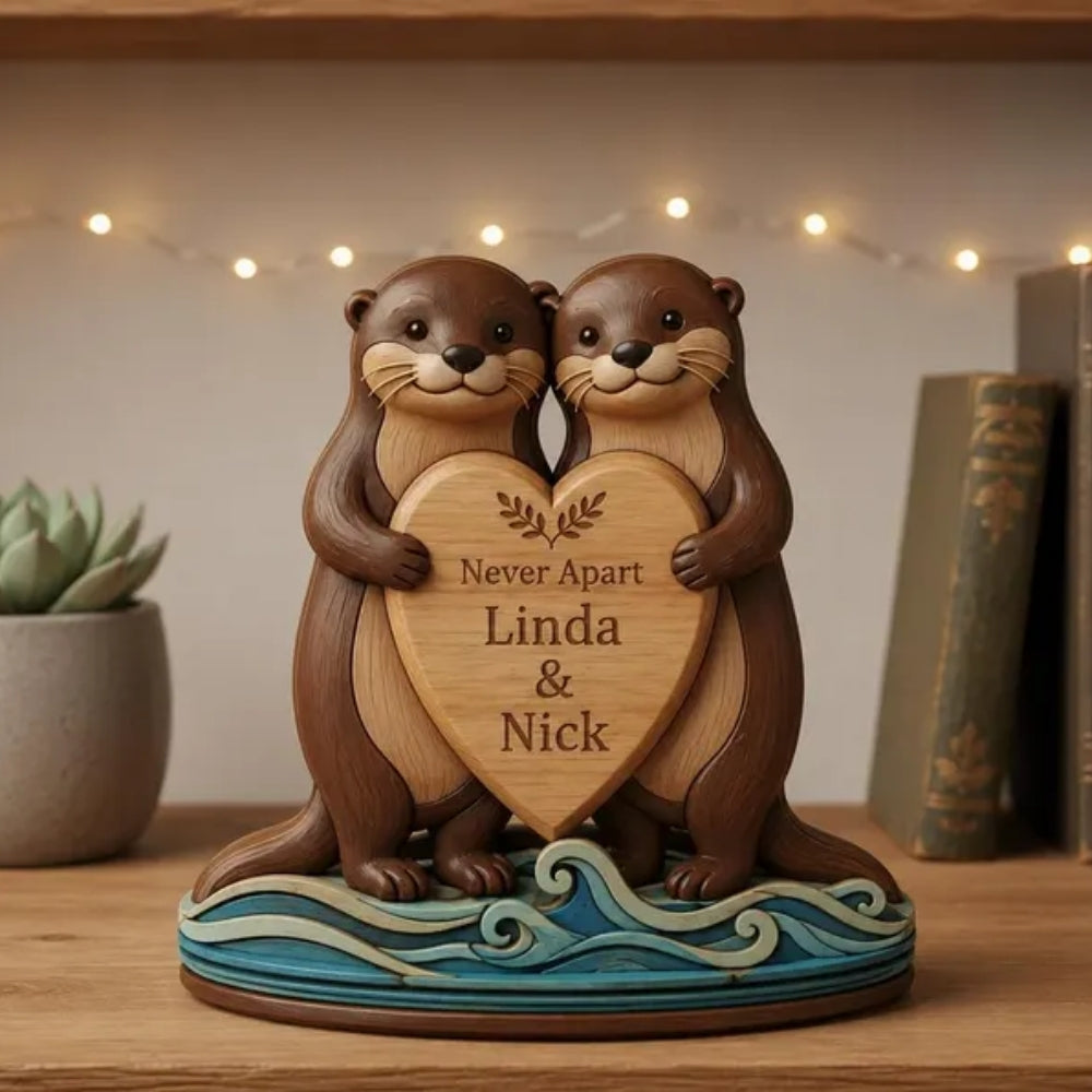 Custom Otter Couple Nerver Apart Wooden Plaque, Custom Otter Wooden Block Wedding Anniversary WD0813