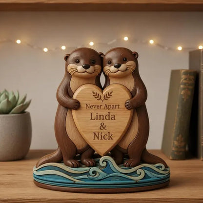 Custom Otter Couple Nerver Apart Wooden Plaque, Custom Otter Wooden Block Wedding Anniversary WD0813