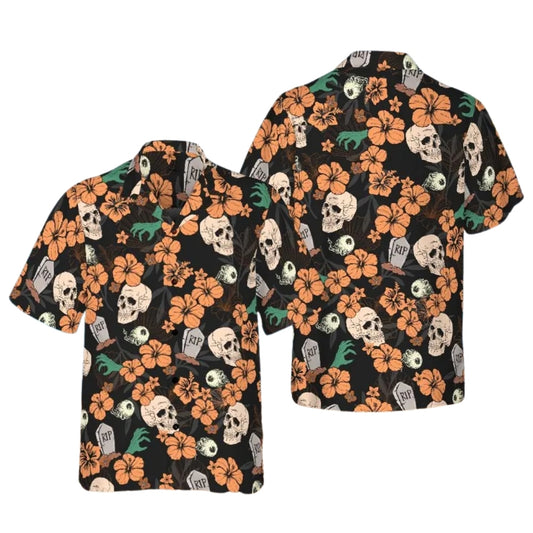 Skeleton Floral Hawaiian Shirts For Men Women, Tropical Skull Hawaiian Shirts HE0201
