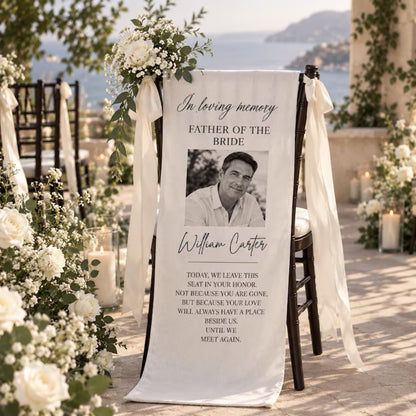 Father Of The Birde Custom Photo Memorial Wedding Chair Banner, Custom Memory Wedding Chair Sign WD0966