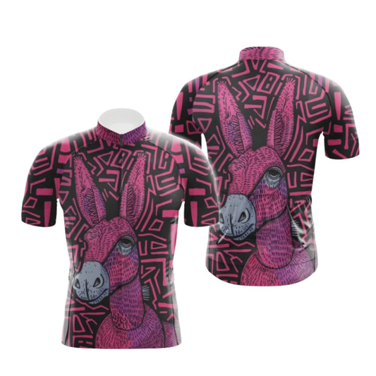 Black Pink Donkey Short Sleeve Cycling Jersey For Men, Donkey Cycling Jerseys CG0664