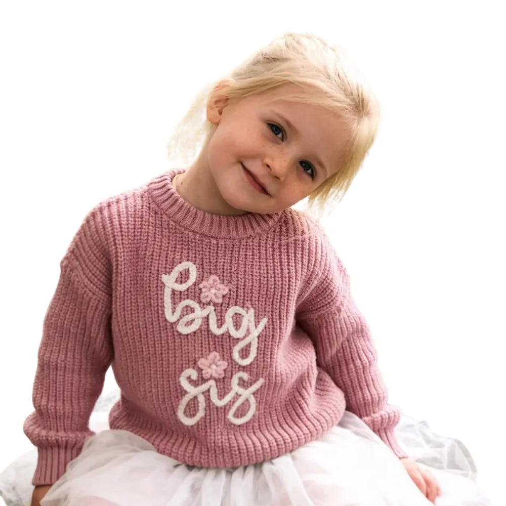 Big Sister Floral Baby Emrboidered Knit Sweater, Sister Baby Sweatshirt BB0784