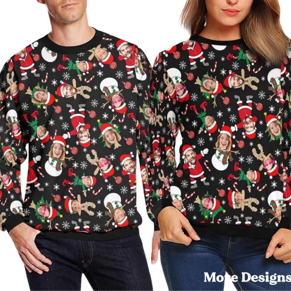 Personalized Funny Faces Family Christmas Sweatshirt 3D Printed, Custom Photo Xmas Sweatshirt 2D1101