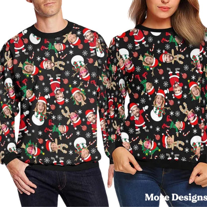 Personalized Funny Faces Family Christmas Sweatshirt 3D Printed, Custom Photo Xmas Sweatshirt 2D1101