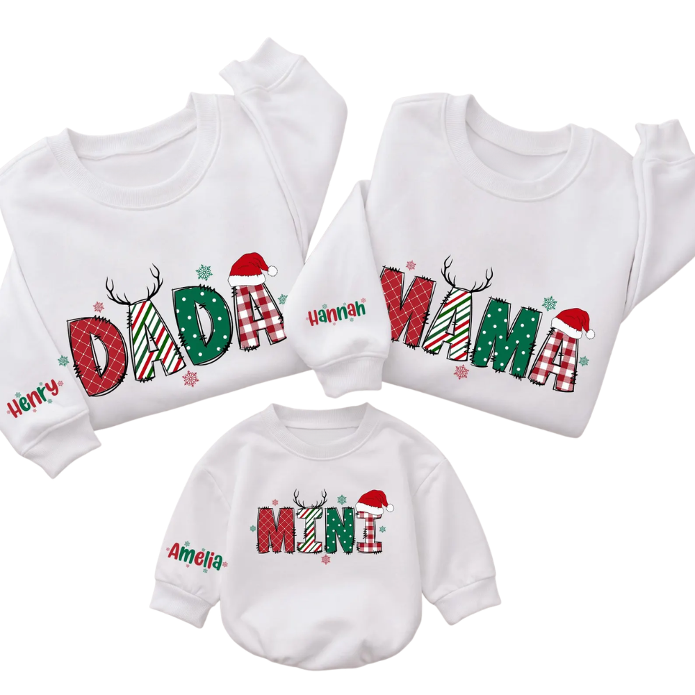 Personalized Dada Mama Mini Christmas Matching Sweatshirt, Custom Family Christmas Sweater ET1612