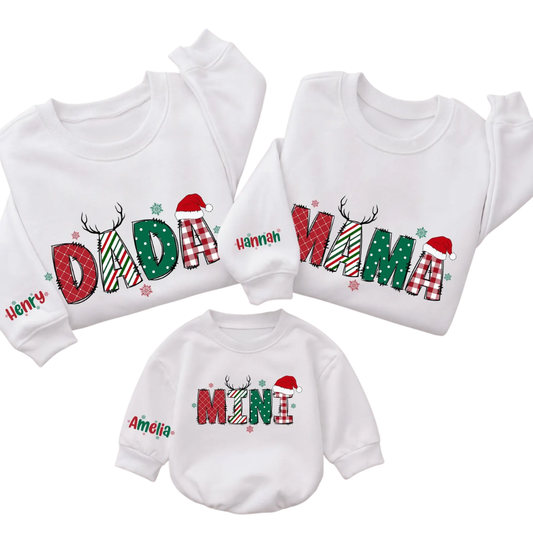 Personalized Dada Mama Mini Christmas Matching Sweatshirt, Custom Family Christmas Sweater ET1612