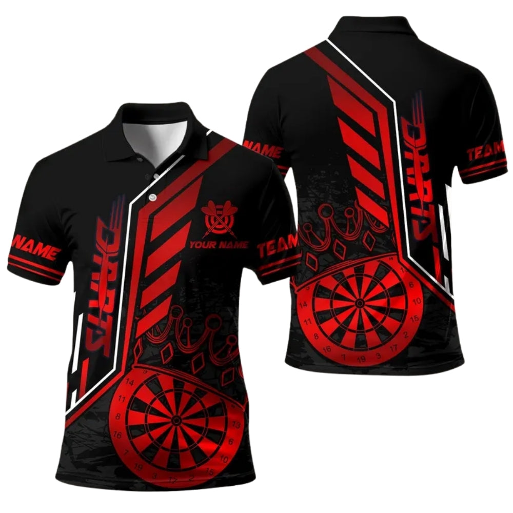 Custom Black And Gold King Dartboard Darts Polo Team Shirts For Men, Custom Darts Shirts DE0042