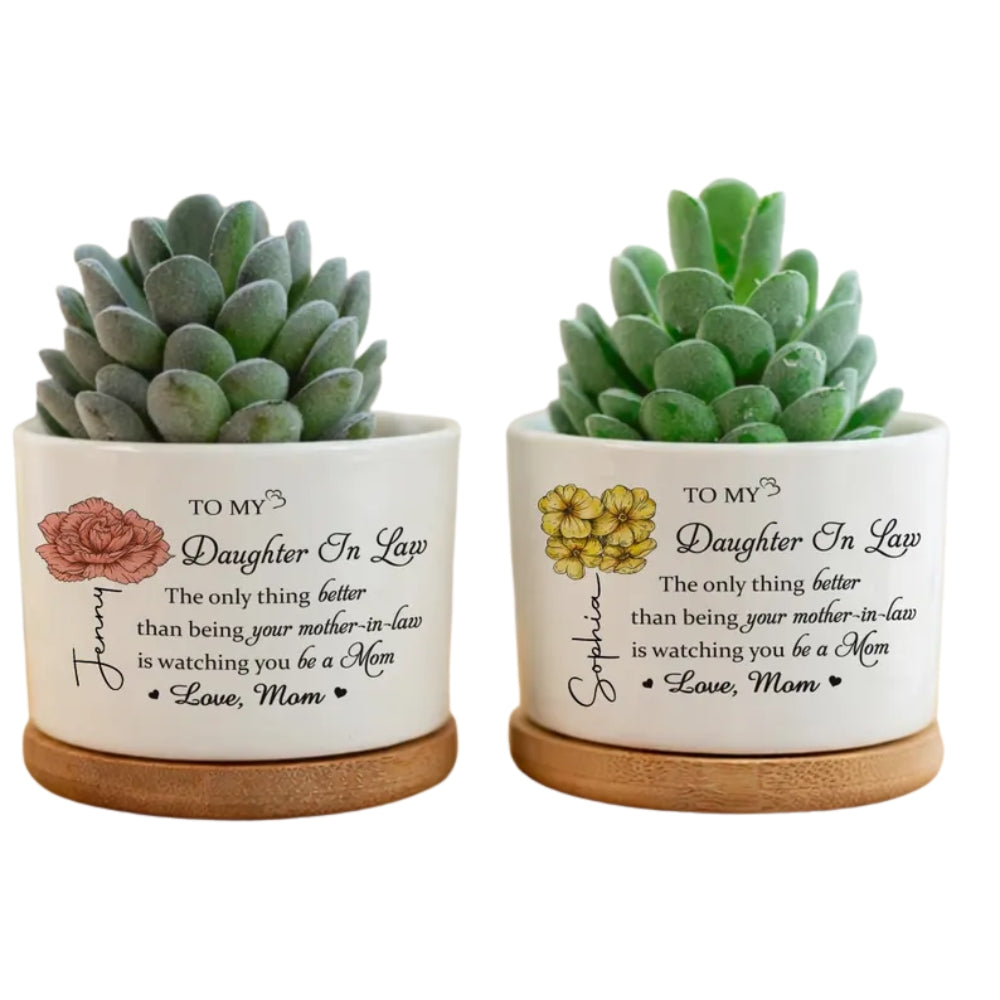 To My Daughter In Law Custom Birthday Month Flower Pot, Custom Daughter In Law Wedding Pot From Mom WD0120