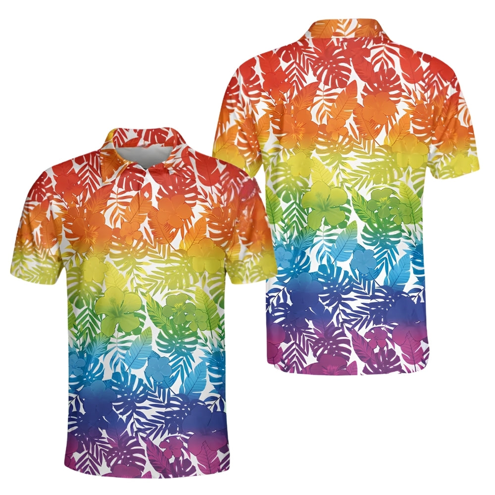Men's Rainbow Tropical Golf Polo Shirts, LGBT Pride Golf Shirts GE0412
