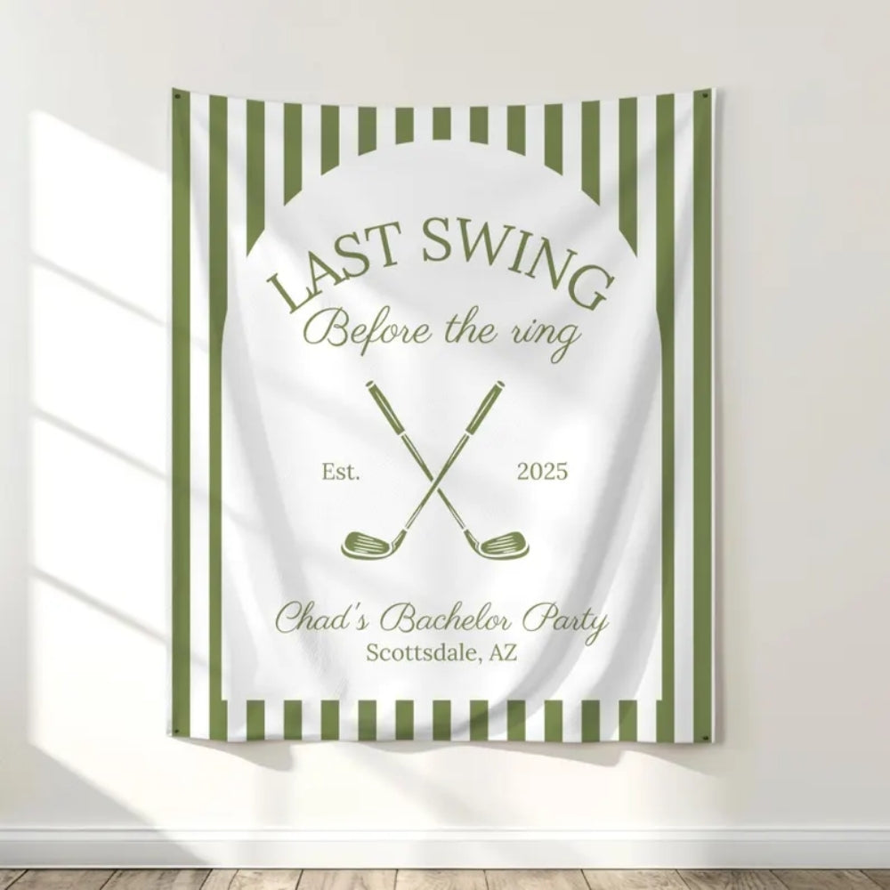 Last Swing Before The Ring Bachelor Party Banner Personalized, Custom Golf Bachelor Banner WD0539