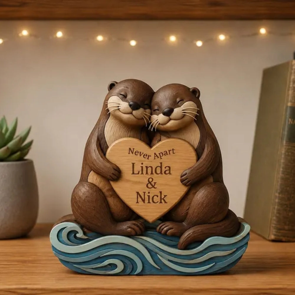 Custom Otter Couple Nerver Apart Wooden Plaque, Custom Otter Wooden Block Wedding Anniversary WD0813