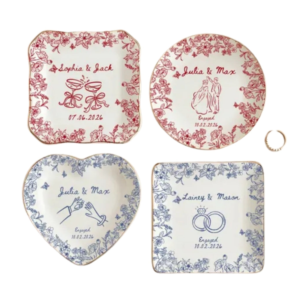 Personalized Floral Engagement Ring Dish For Bride, Custom Wedding Jewelry Dish WD0173