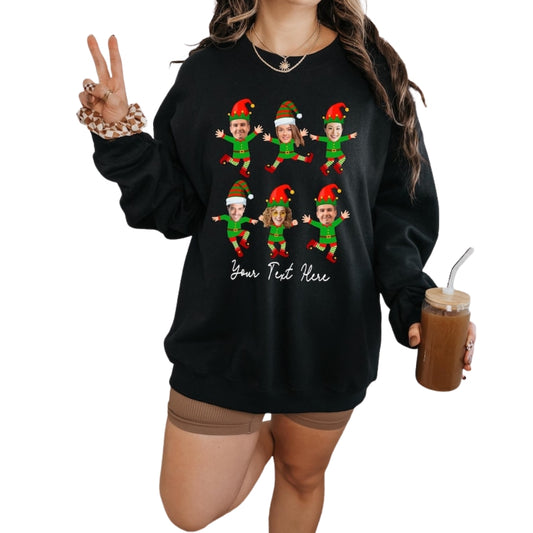 Custom Face Matching Family Elf Christmas Sweatshirt, Custom Funny Christmas Sweatshirt 2D0372