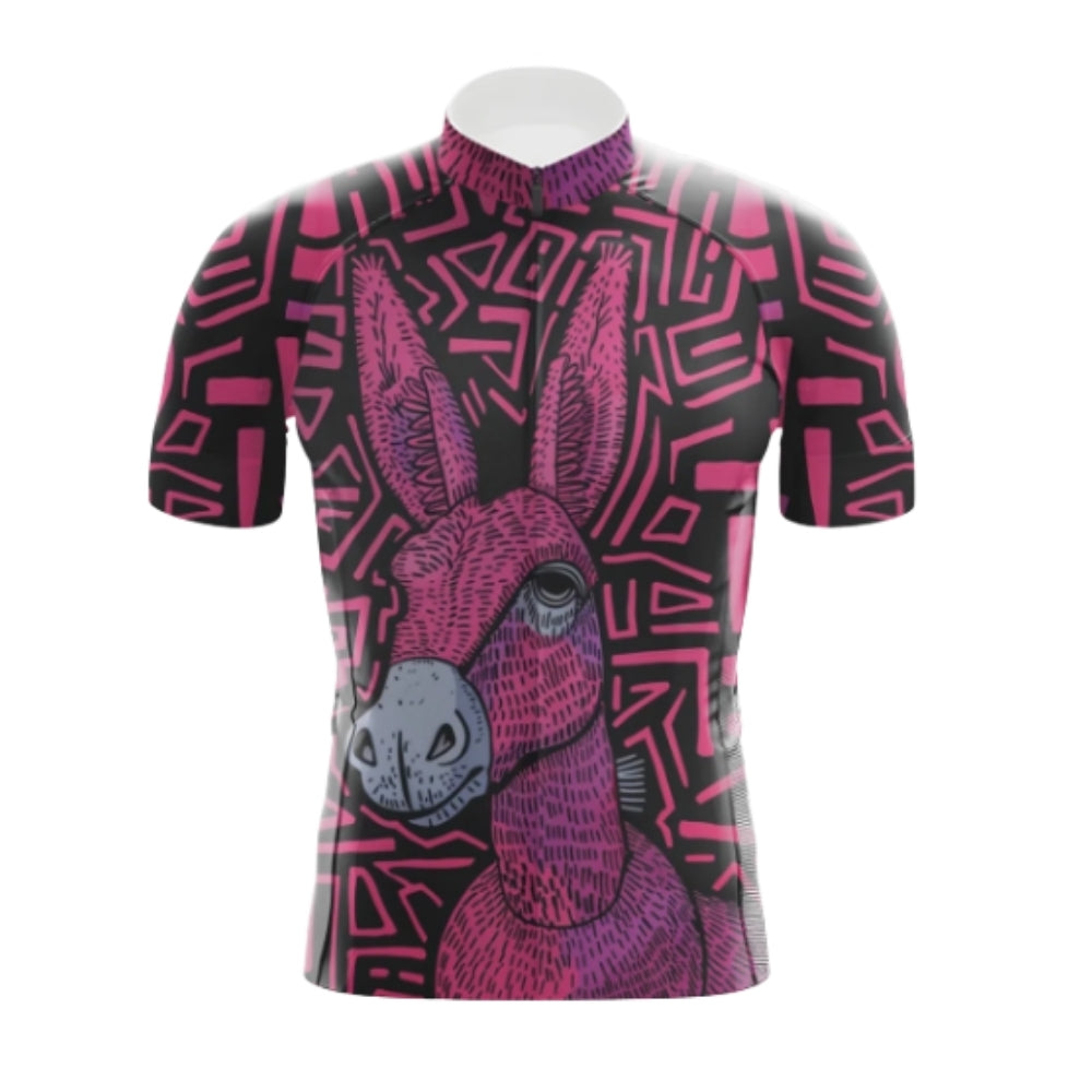 Black Pink Donkey Short Sleeve Cycling Jersey For Men, Donkey Cycling Jerseys CG0664