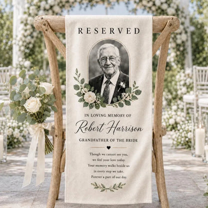 Custom Picture Wedding Memorial Chair Sign, Personalized Photo Memory Wedding Chair Banner WD0967