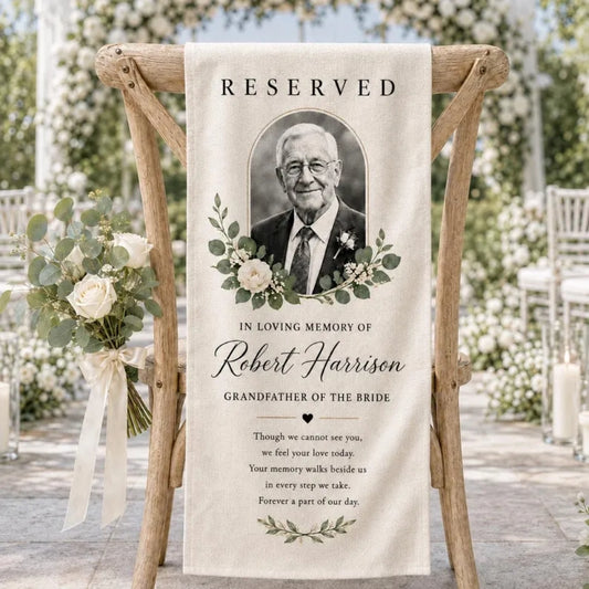 Custom Picture Wedding Memorial Chair Sign, Personalized Photo Memory Wedding Chair Banner WD0967