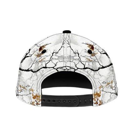 Custom White Grunge US Flag Deer Hunting Baseball Cap, Custom Patriotic Deer Caps For Hunters CP0237