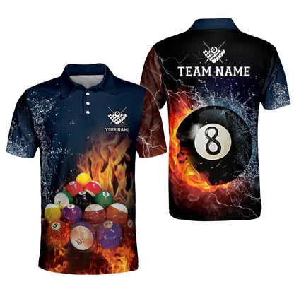 Custom Water Flame Billiard Men's Polo Shirt, Custom Flame Pool Billiard Team Shirts BI0063
