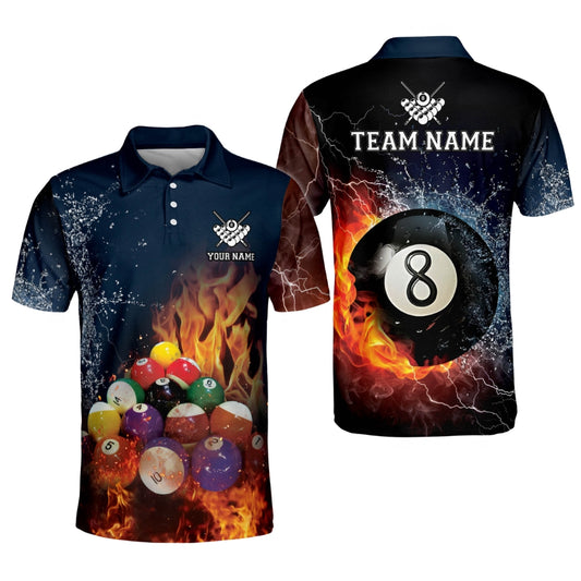 Custom Water Flame Billiard Men's Polo Shirt, Custom Flame Pool Billiard Team Shirts BI0063