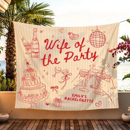 Wife Of The Party Personalized Pink Red Stripe Bachelorette Banner, Custom Bachelorette Banner WD0423