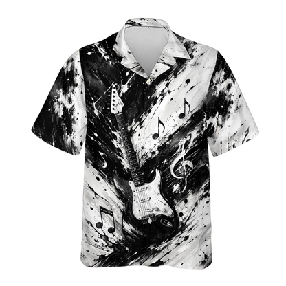 Electric Guitar Black And White Hawaiian Shirt For Men, Rock Guitar Hawaiian Shirt For Guitarist HE0339