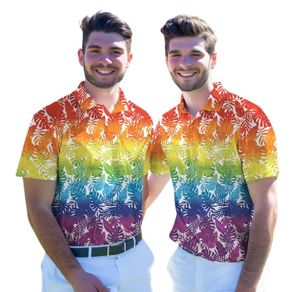 Men's Rainbow Tropical Golf Polo Shirts, LGBT Pride Golf Shirts GE0412