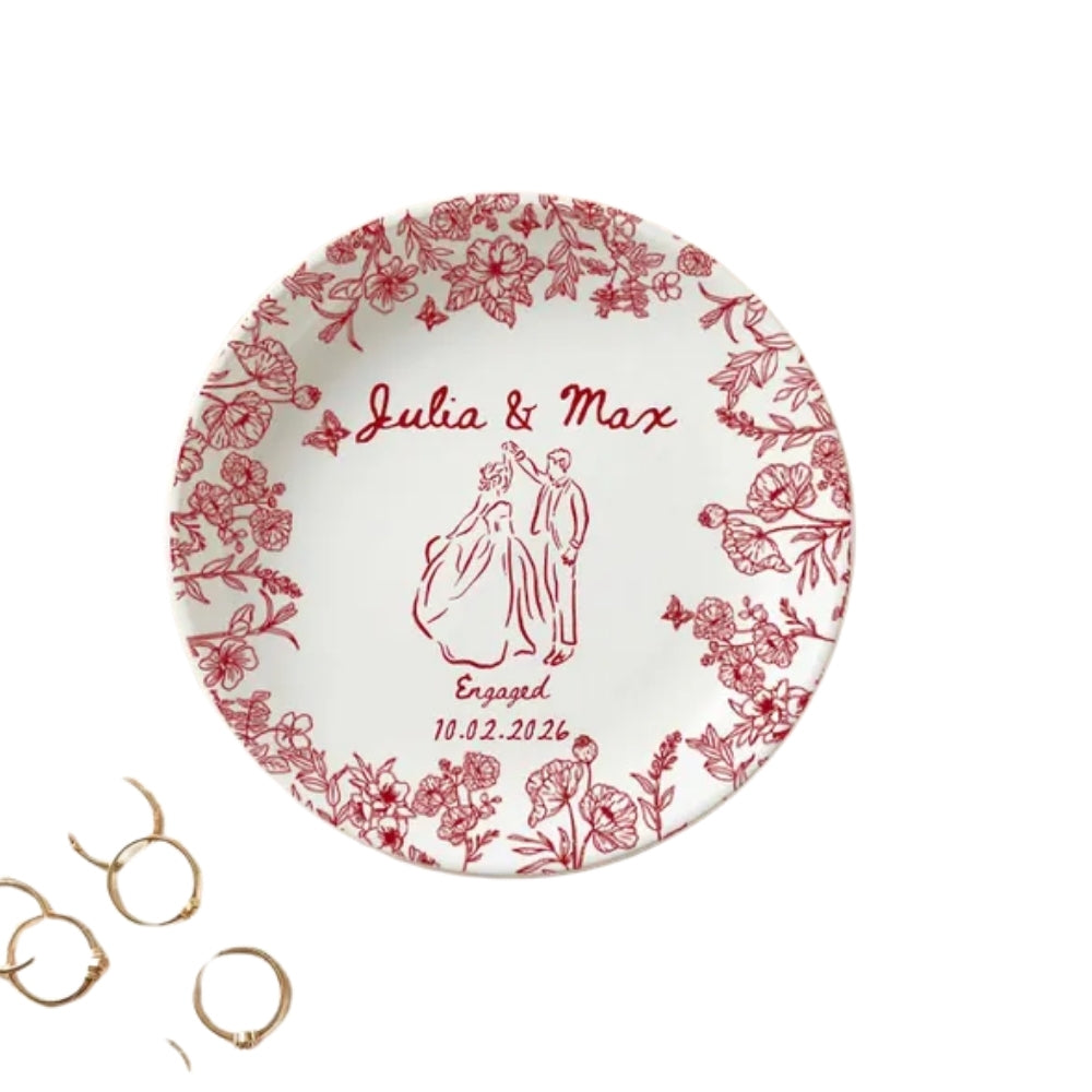 Personalized Floral Engagement Ring Dish For Bride, Custom Wedding Jewelry Dish WD0173