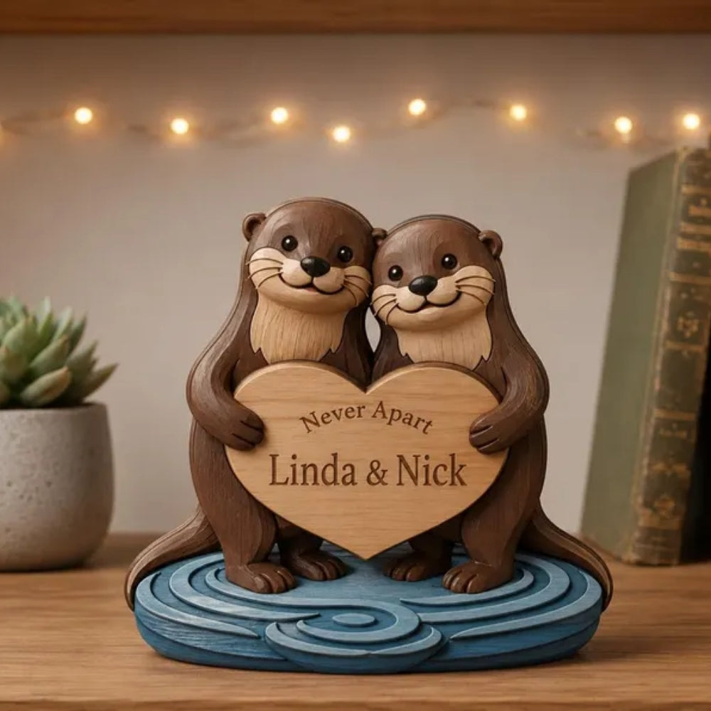 Custom Otter Couple Nerver Apart Wooden Plaque, Custom Otter Wooden Block Wedding Anniversary WD0813
