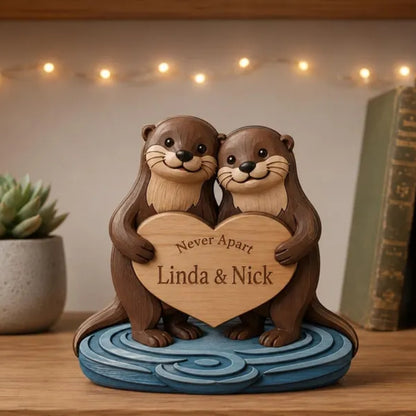 Custom Otter Couple Nerver Apart Wooden Plaque, Custom Otter Wooden Block Wedding Anniversary WD0813