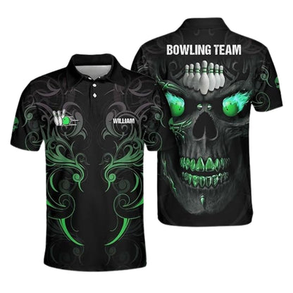 Custom Skull Flame Ball Bowling Polo Shirt Mens, Custom SKull Bowling Shirts Team BE0137