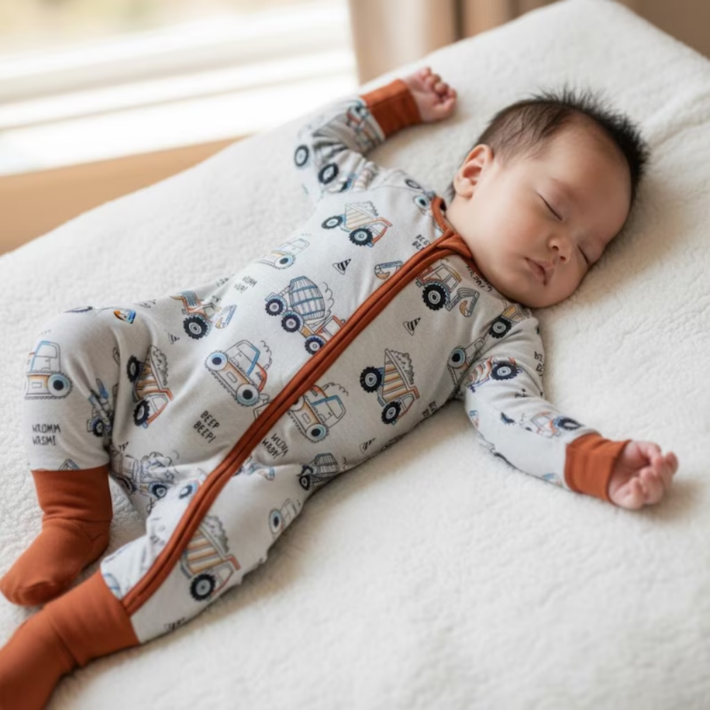 Excavator Constructor Baby Boy Romper Convertible Zipper, Excavator Convertible Romper For Baby BB0342