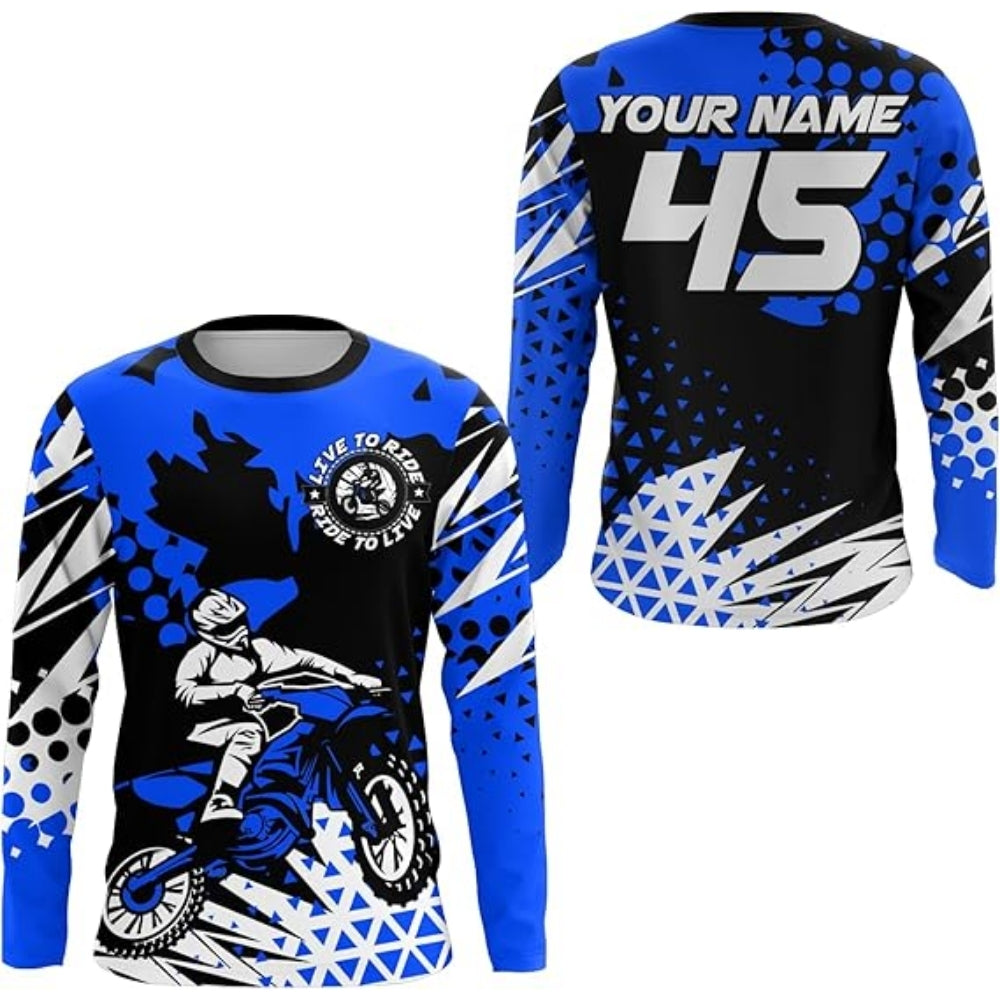 Live To Ride Custom Blue MX Jersey For Men, Custom Motocross Shirts MZ0009