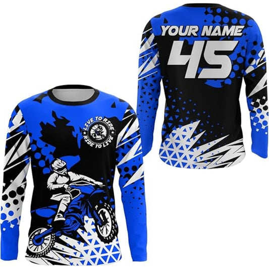 Live To Ride Custom Blue MX Jersey For Men, Custom Motocross Shirts MZ0009