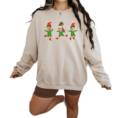 Custom Face Matching Family Elf Christmas Sweatshirt, Custom Funny Christmas Sweatshirt 2D0372