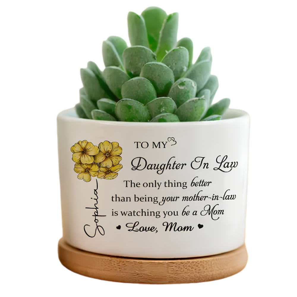 To My Daughter In Law Custom Birthday Month Flower Pot, Custom Daughter In Law Wedding Pot From Mom WD0120