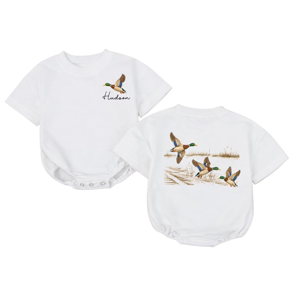 Personalized Mallard Duck Baby T-Shirt Bubble Romper, Custom Duck Hunting Baby Romper BB0709