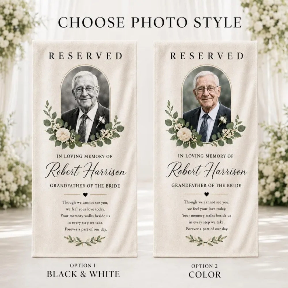Custom Picture Wedding Memorial Chair Sign, Personalized Photo Memory Wedding Chair Banner WD0967