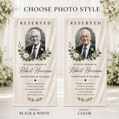 Custom Picture Wedding Memorial Chair Sign, Personalized Photo Memory Wedding Chair Banner WD0967