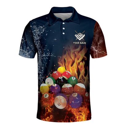 Custom Water Flame Billiard Men's Polo Shirt, Custom Flame Pool Billiard Team Shirts BI0063