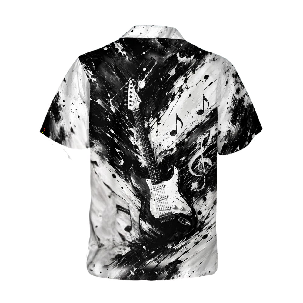 Electric Guitar Black And White Hawaiian Shirt For Men, Rock Guitar Hawaiian Shirt For Guitarist HE0339