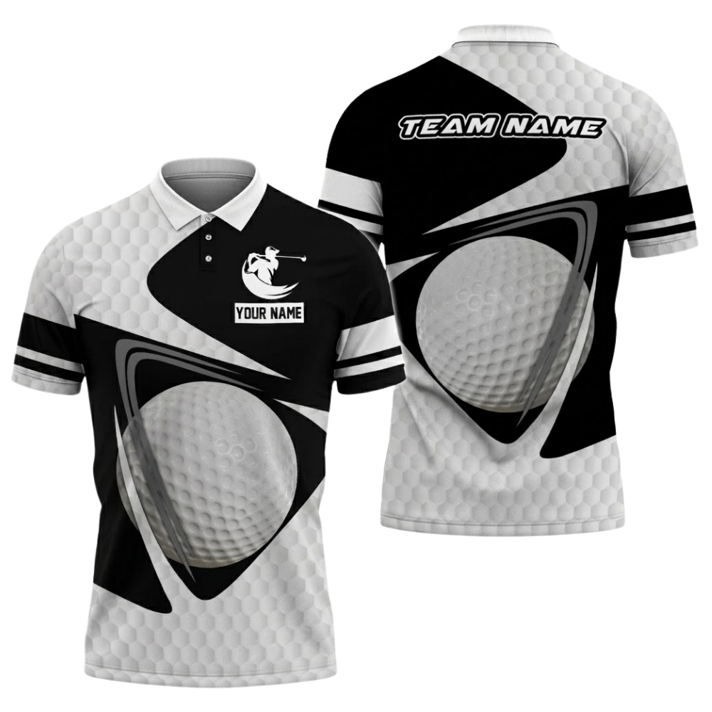 Custom Mens Team Golf Polo Shirt Black And White, Custom Golf Team Shirts GZ0307