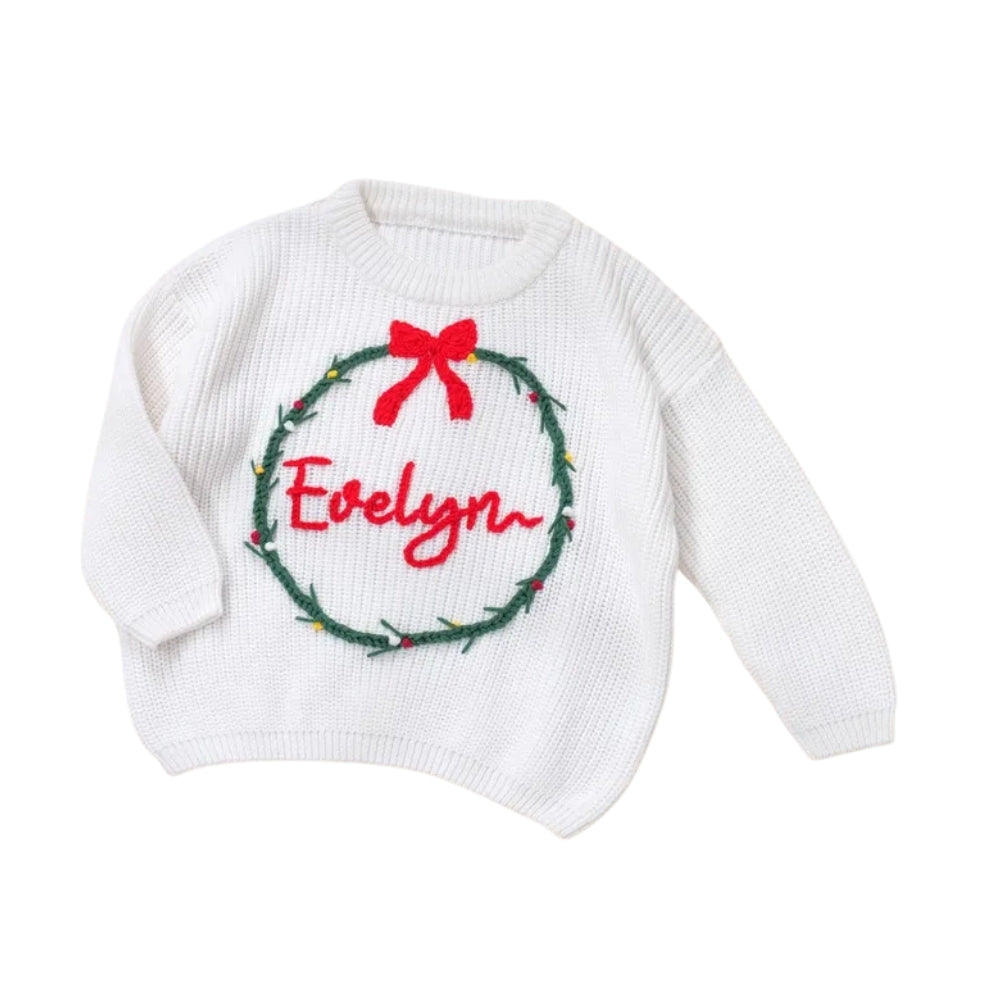 Personalized Christmas Baby Embroidered Knit Sweater, Custom Christmas Baby Sweatshirt BB0785