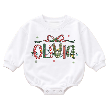 Custom Name Christmas Baby Romper Sweatshirt Checkered, Custom Christmas Sweatshirt Baby BB0871