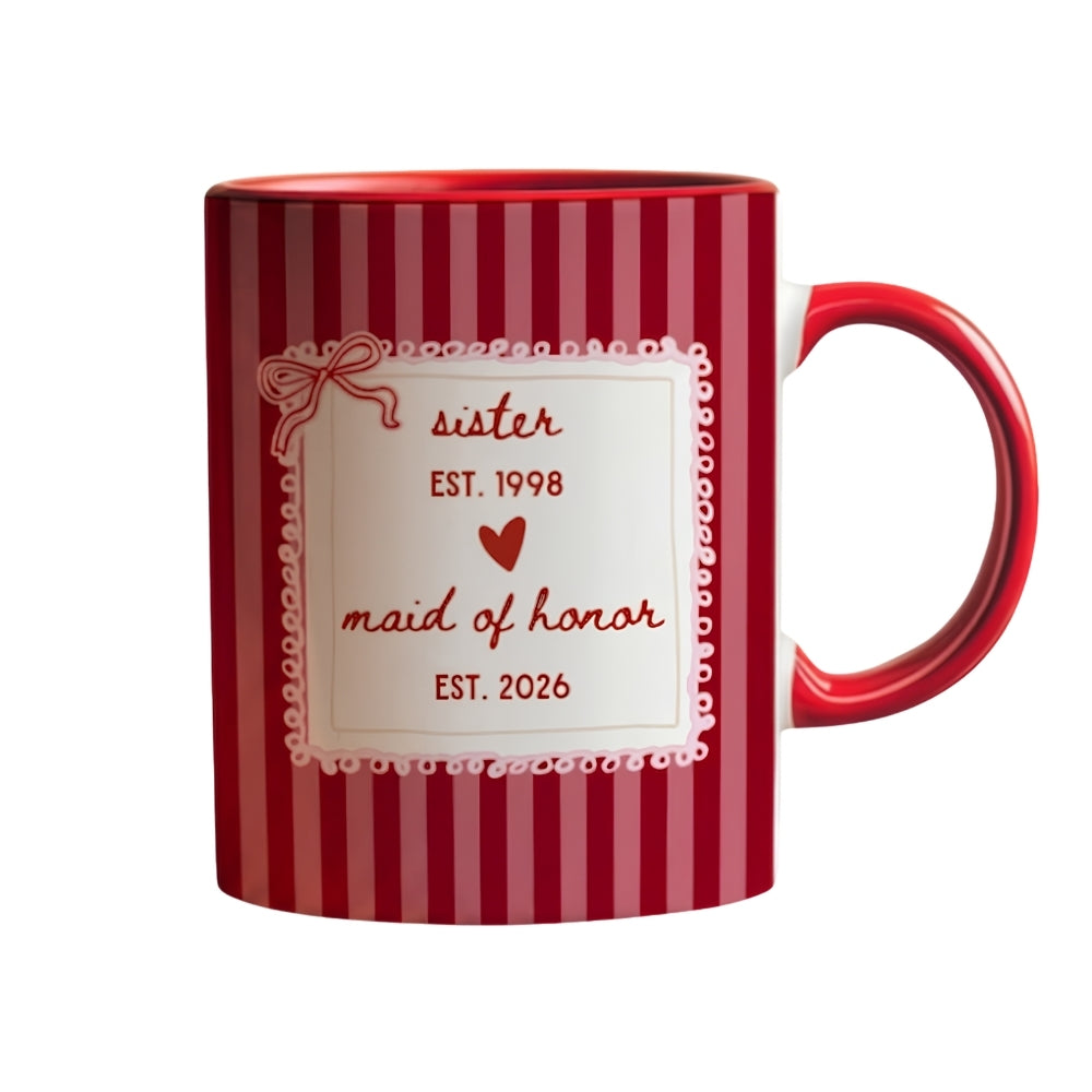 Personalized Sister Maid Of Honor Striped Mug, Custom Bridesmaid Mug For Sister WD0272